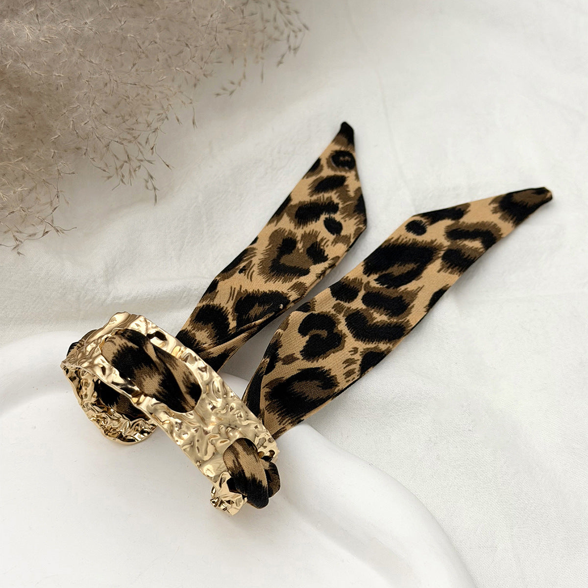 Planderful Collection Vienna Verve Bracelet For Women Hammer Pattern Wide Surface Opening Leopard Print Silk Scarf