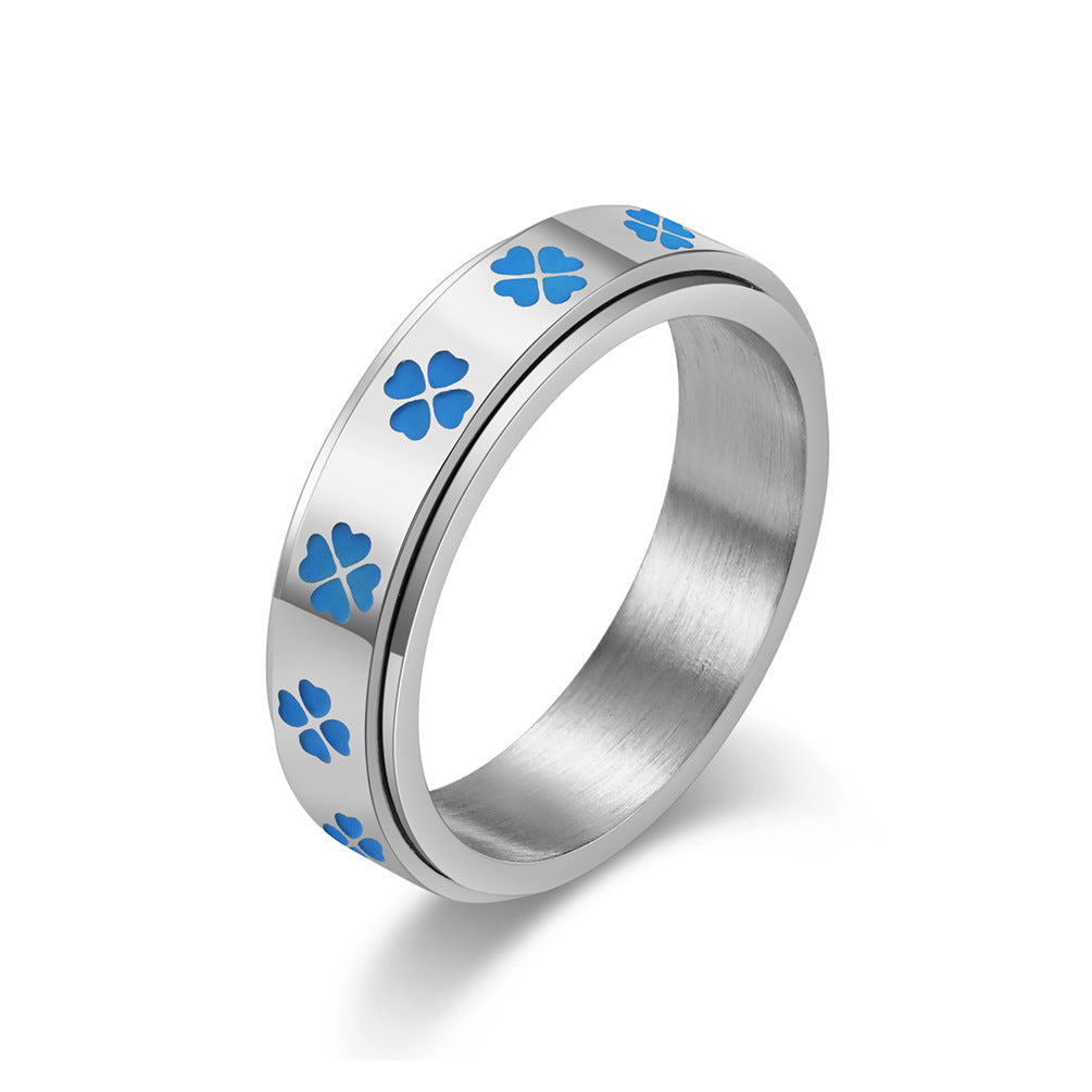 Amazon Lucky Four-Leaf Clover Rotatable Titanium Steel Ring for Men