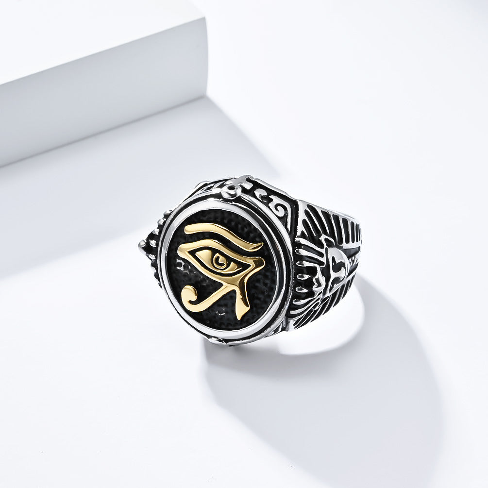 Steel Ring - Vintage Horus Eye Pharaoh Ring