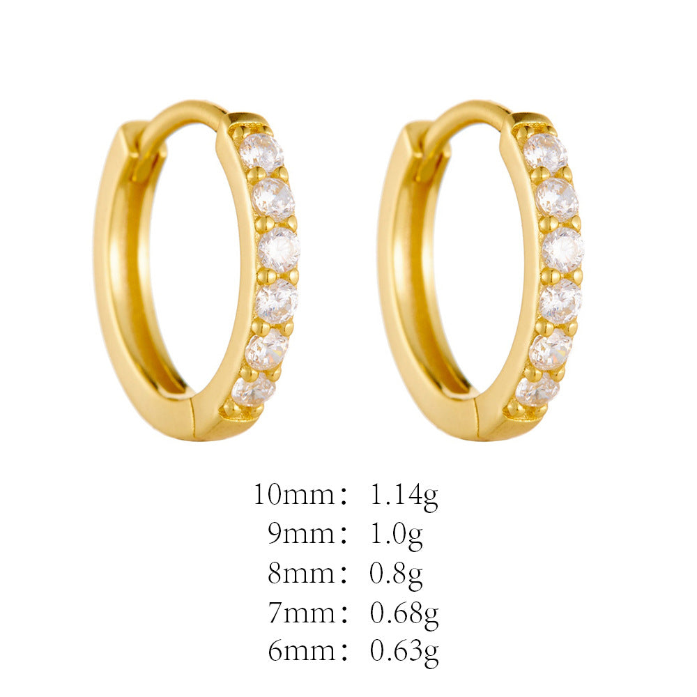 S925 Sterling Silver Ear Buckle Inlaid With Zircon Basic Round Ear Ring Earrings,