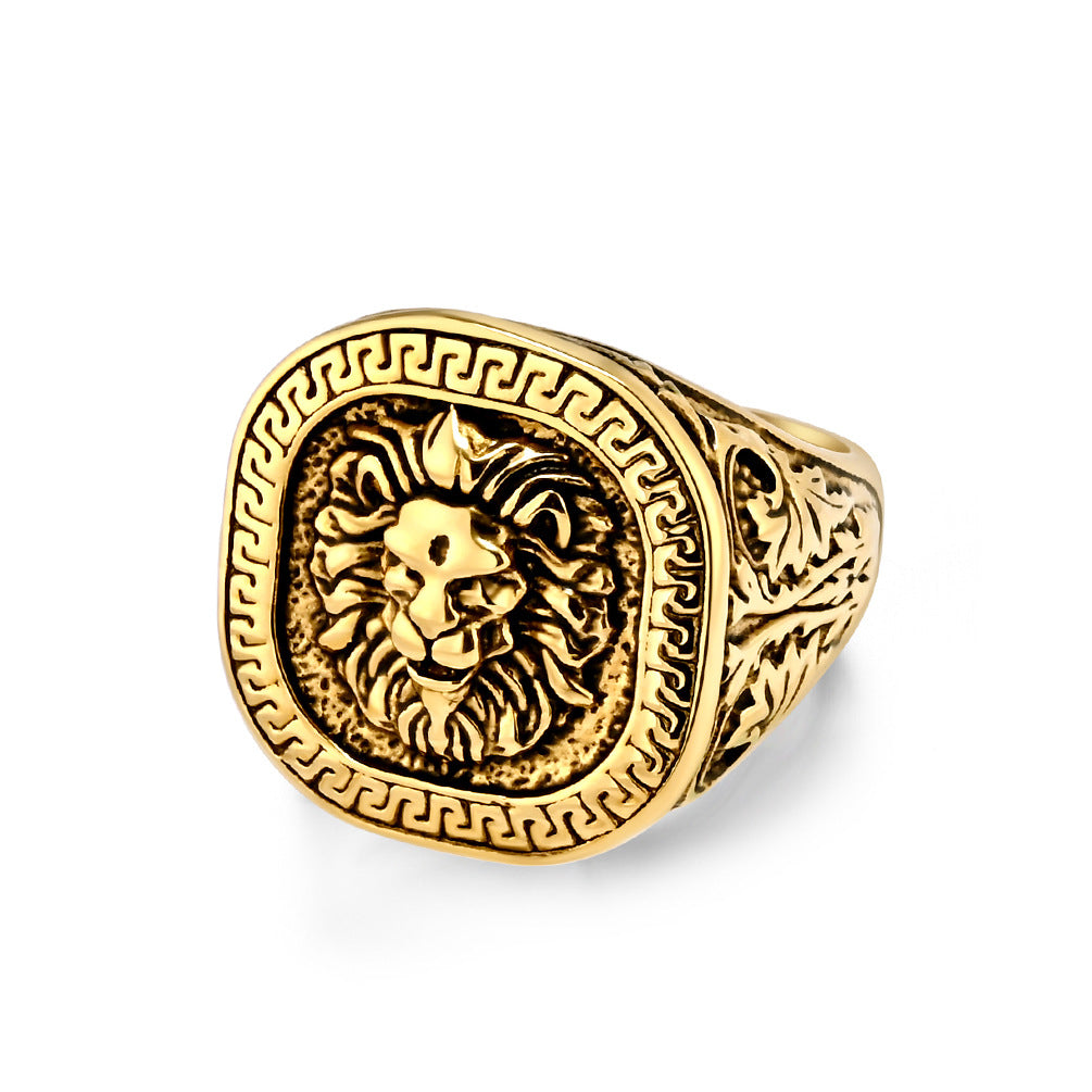 Cross-Border Retro Lion Head Titanium Steel Ring for Men