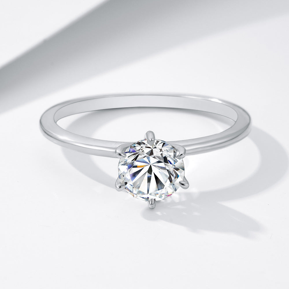 S925 Sterling Silver Mozzarella Diamond 1 Carat Ring Women's Classic Engagement Jewelry