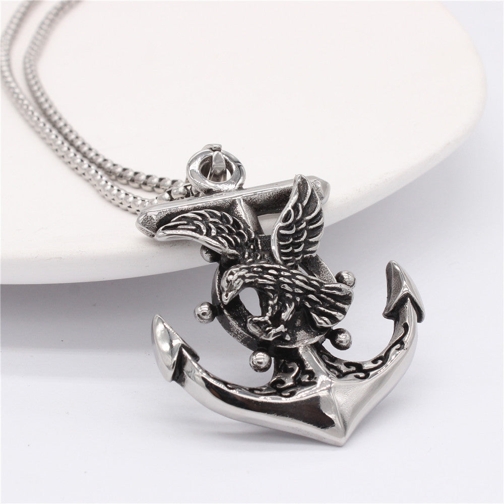 Planderful Navy Anchor Eagle Pendant For Men Unisex Hip Hop Style Durable Steel Pendant Protection Statement