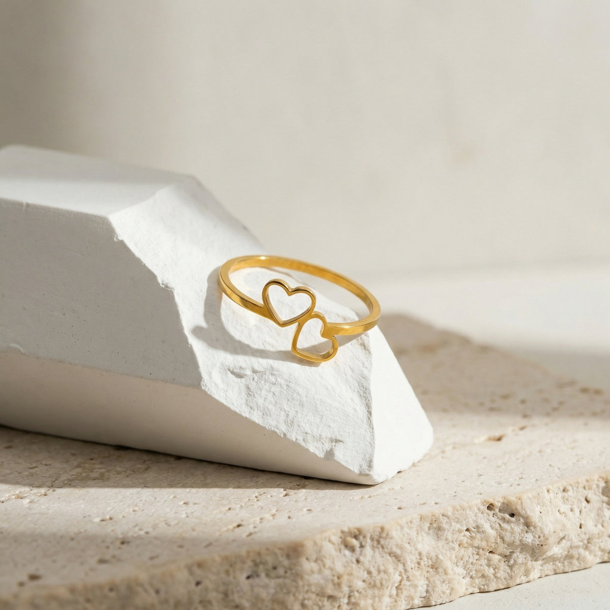 Couple Gift Stainless Steel Couple Ring Double Heart