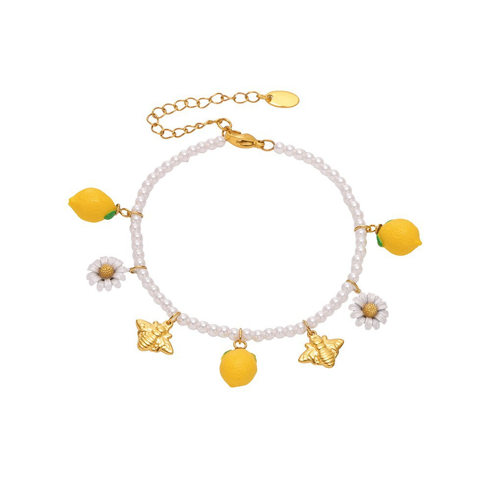 Planderful Lemon Daisy Resin Bead Bracelet Girls High Gloss