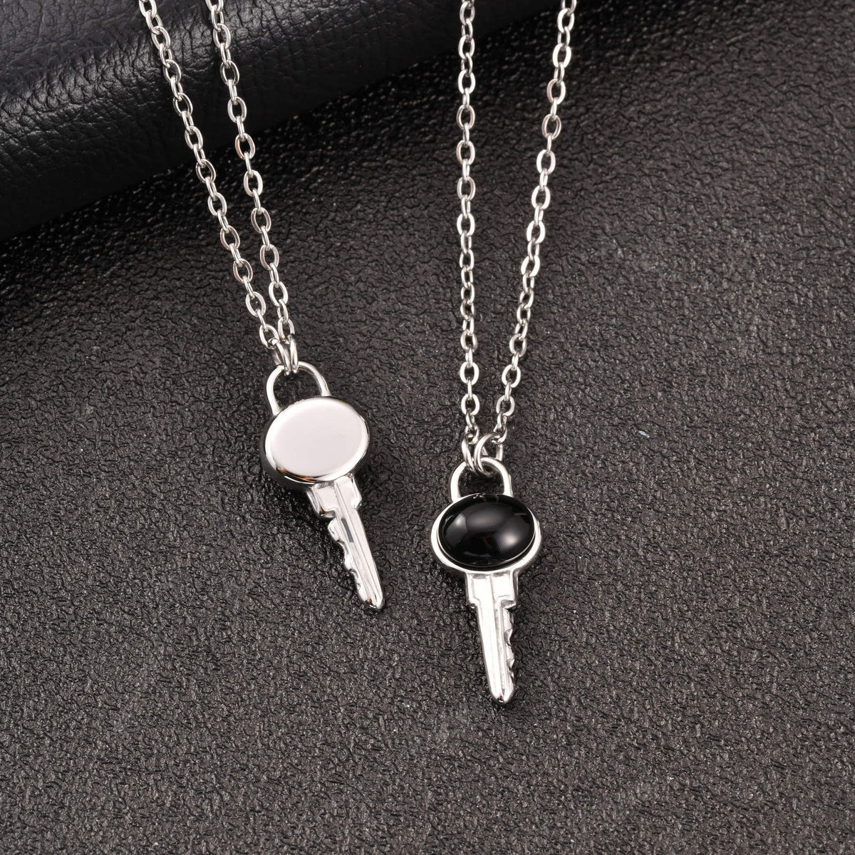 Stainless Steel Black Agate Key Cold Wind Couple Necklace