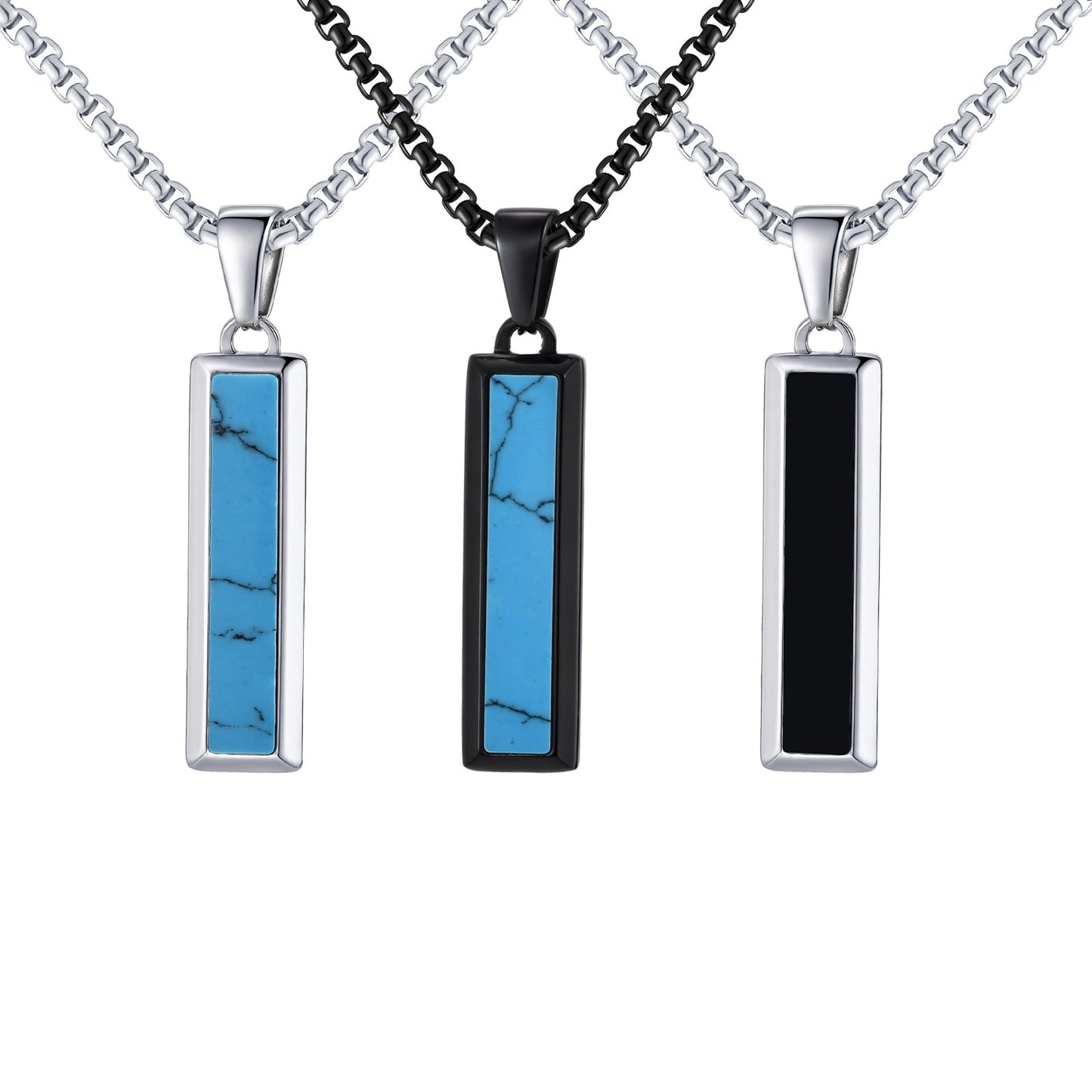 Planderful Mens Geometric Stainless Steel Agate Pendant