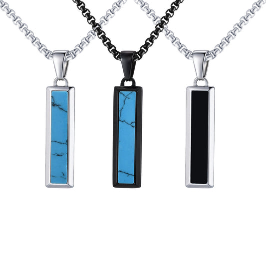 Planderful Mens Geometric Stainless Steel Agate Pendant