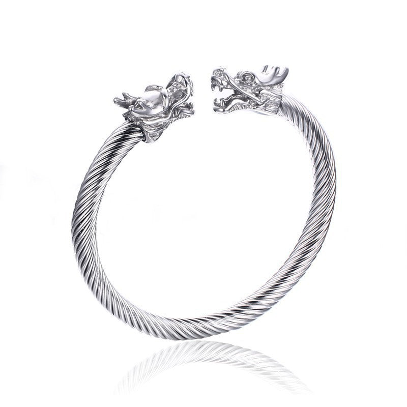 Titanium Steel Bracelet with Dragon Head Opening for Men