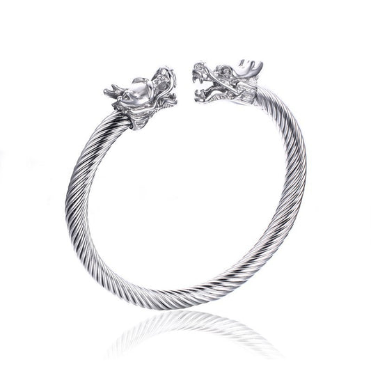 Titanium Steel Bracelet with Dragon Head Opening for Men