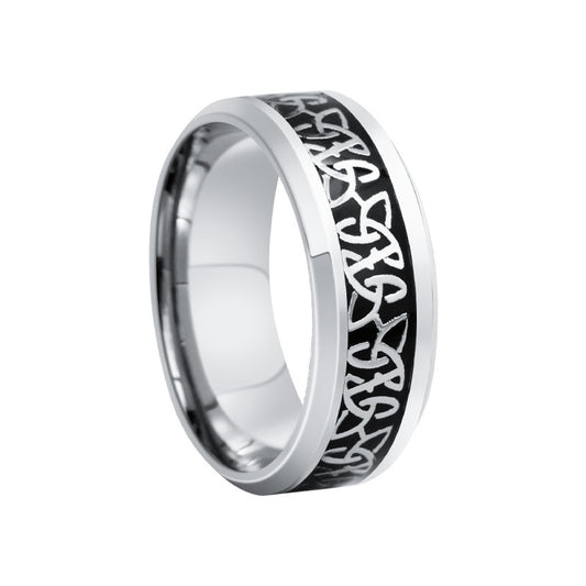 Trendy Celtic Style Titanium Steel Men's Ring with Triangular Knot Design