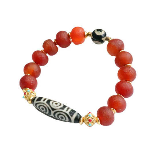 Red Agate and Jade Sterling Silver Bracelet