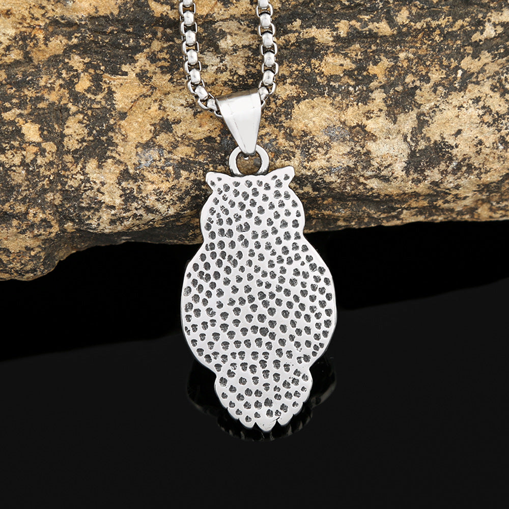New Stainless Steel Owl Pendant Retro Skull Necklace for Men