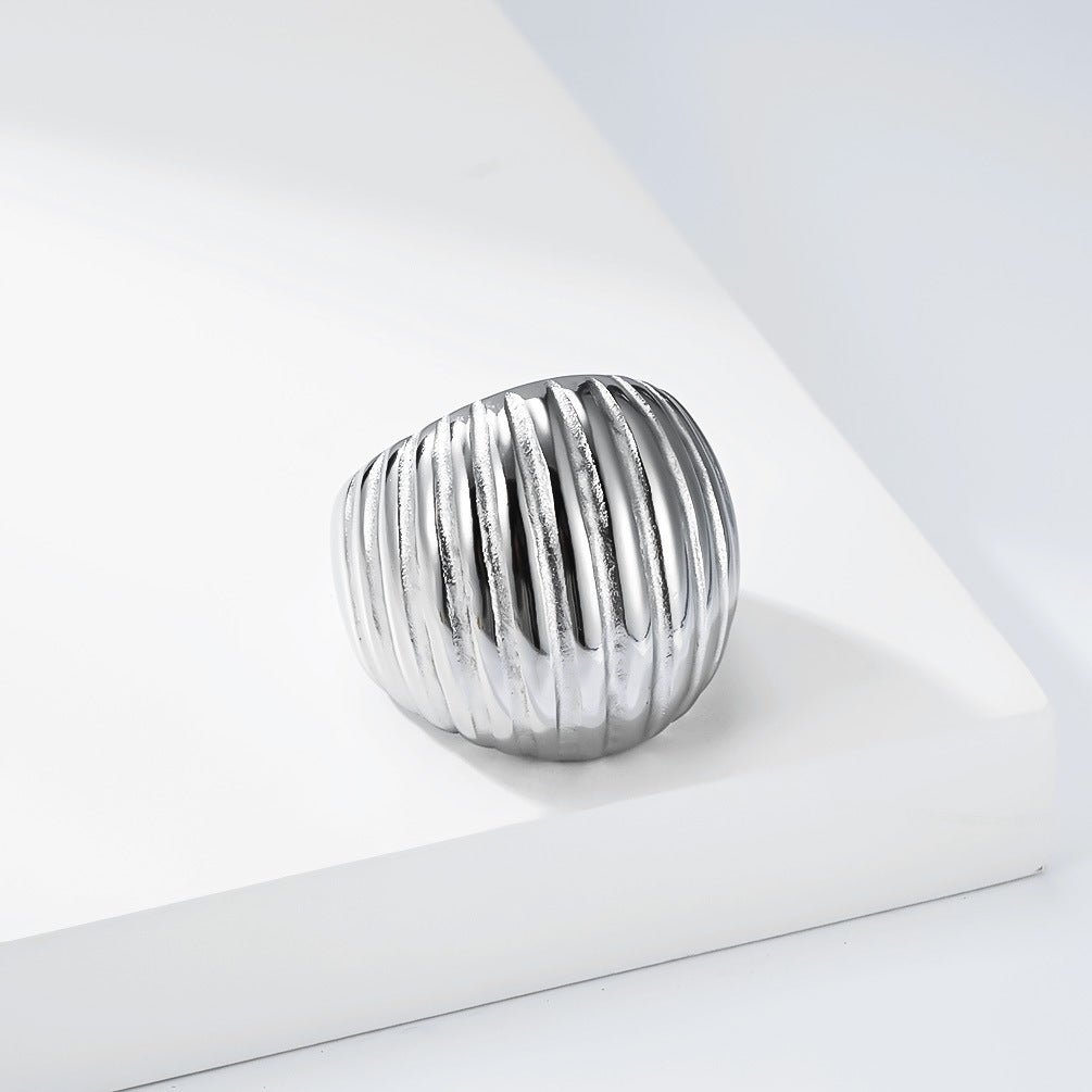 Titanium Steel Ring With Bold Wave Pattern Unisex Jewelry By Planderful Everyday Genie