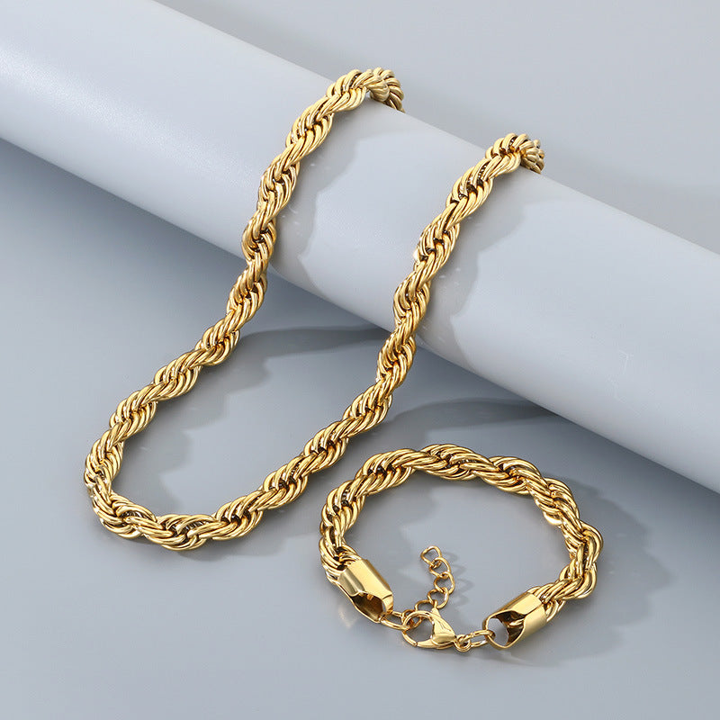 Twisted Rope Bracelet And Necklace Set Stainless Steel Men
