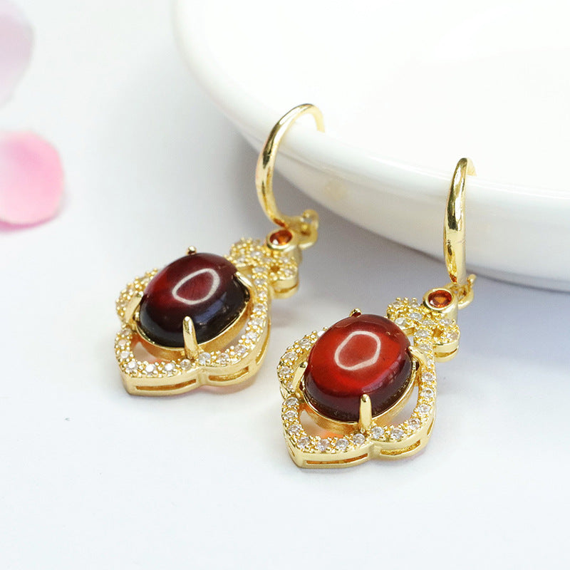 Blood Amber Floral Drop Earrings