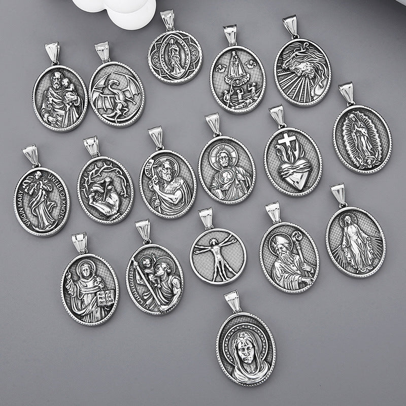Punk Retro Maria Stainless Steel Men's Round Pendant - Planderful Everyday Genie Collection