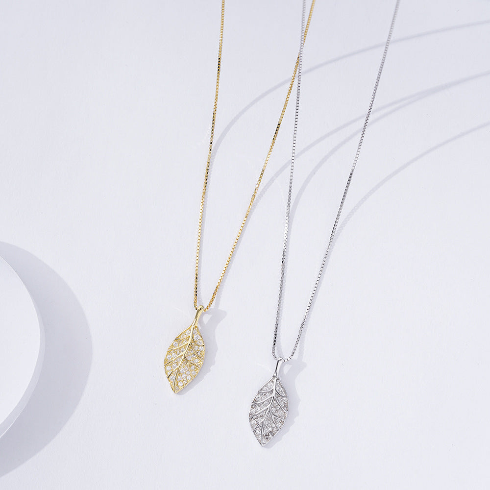 Korean Version S925 Sterling Silver Jade Leaf Necklace Female