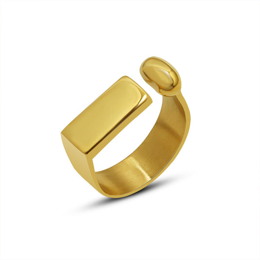 18k Gold Index Finger Ring with Geometric Design, Titanium Steel, Japanese Korean Style, Non-Fading Open Ring