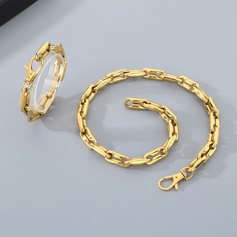 Hip Hop Jewelry Set Titanium Steel Necklace Bracelet Mens