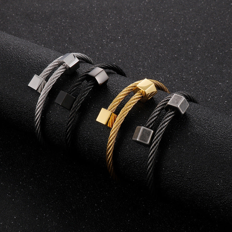 Hexagonal Open Elastic Bracelet – Men's Titanium Steel Winding Geometric Weiya Bracelet