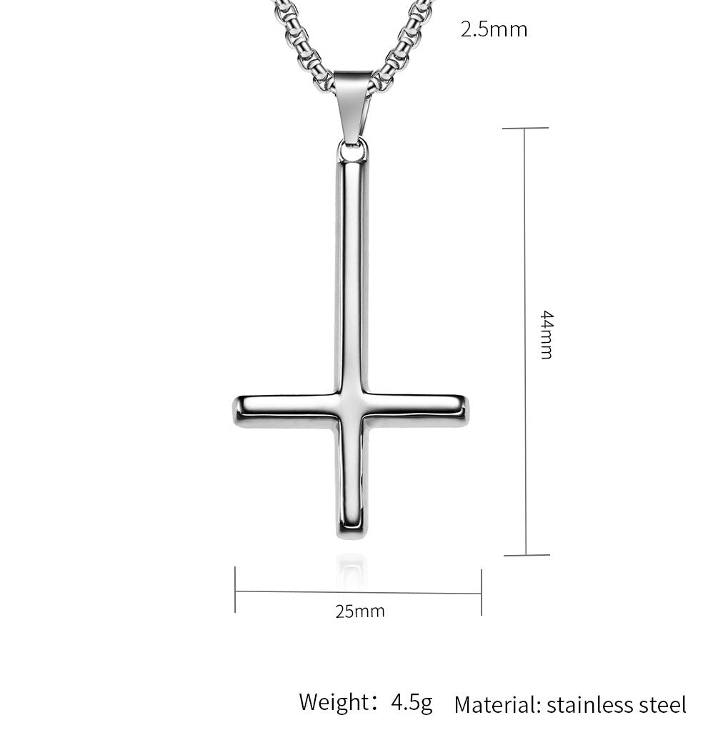 Steel Necklace - Statement Inverted Cross Pendant