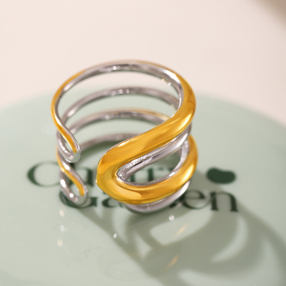 Planderful Women Line Ring Stainless Steel Gold Multilevel