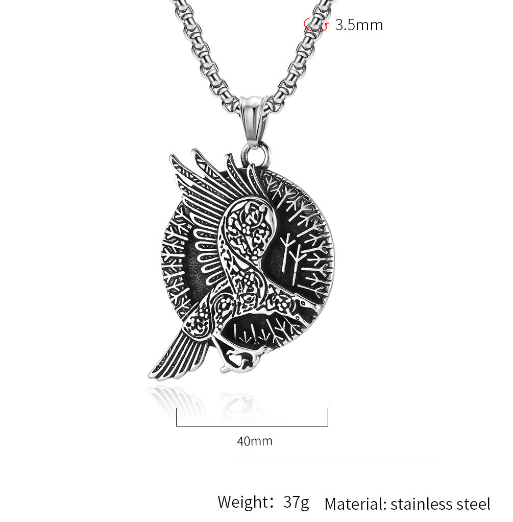 Planderful Nordic Viking Crow Necklace Steel Pendant For Retro Ethnic Jewelry Lovers