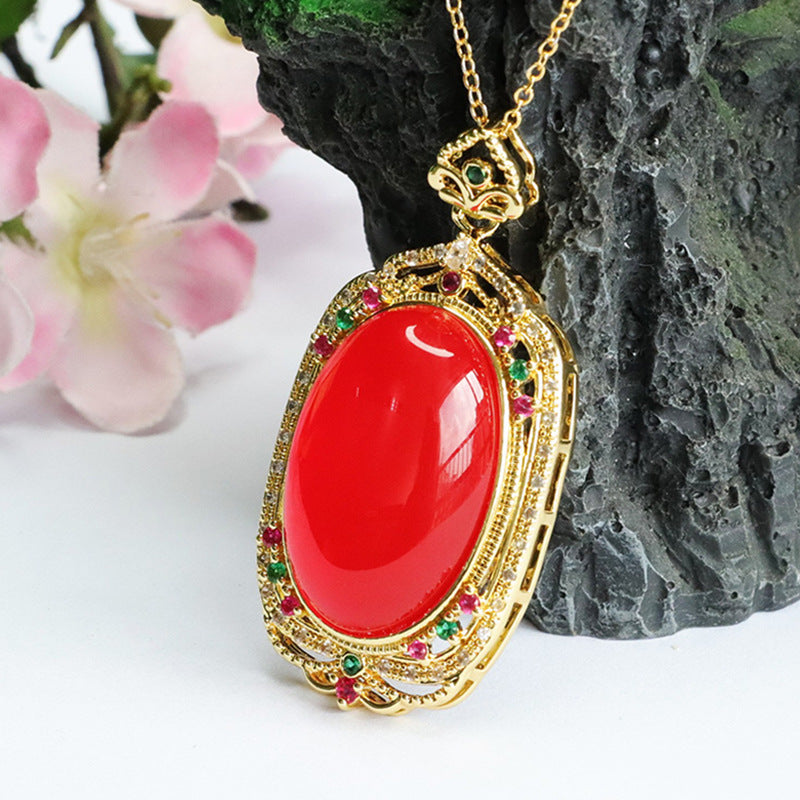 Oval Blood Red Agate Hollow Pendant