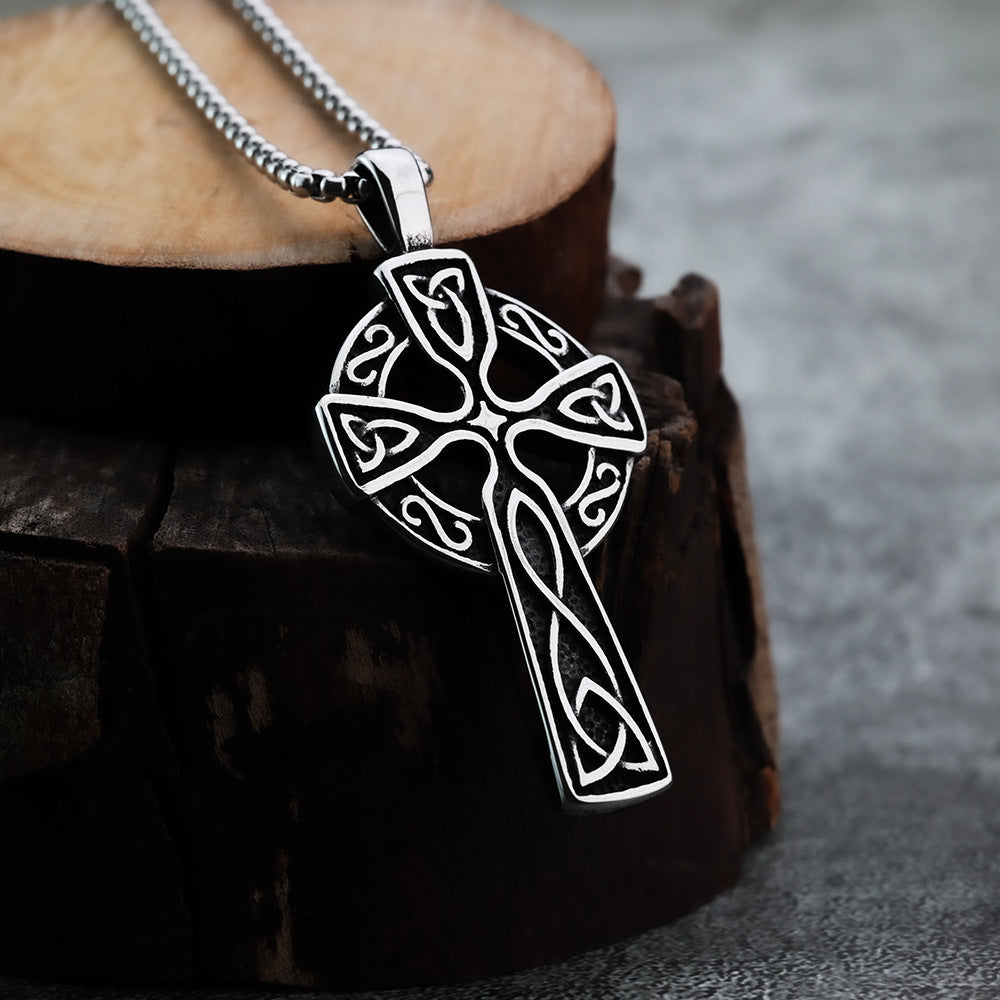 AML Vintage Gothic Men's Stainless Steel Celtic Knot Cross Pendant