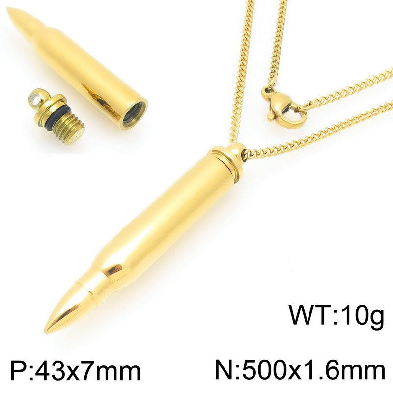 Planderful Mens Bullet Pendant Necklace Glossy Titanium
