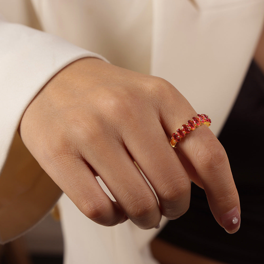 Copper Geometric Zircon Open Ring - Luxury European & American Design