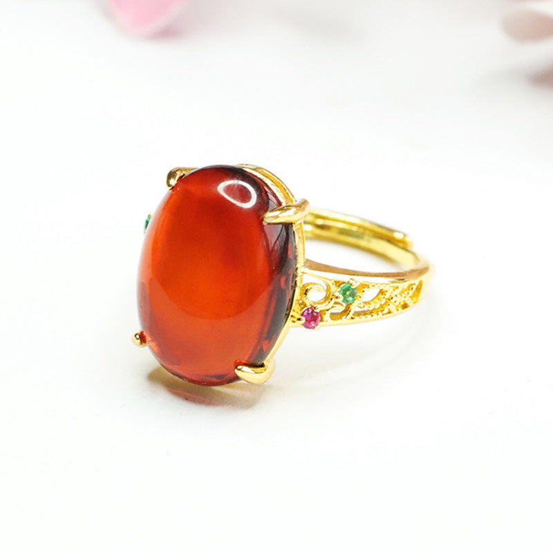 Elegant Retro Ring with Amber and Zircon Gemstones
