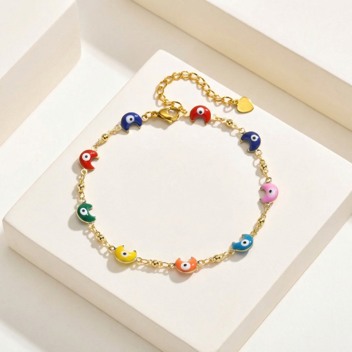 Stainless Steel Bead Chain Copper Epoxy Colored Moon Necklace