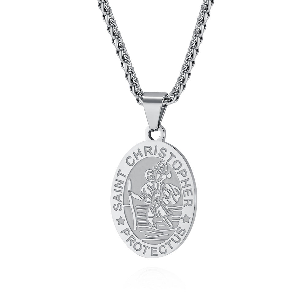Patron Saint Archangel Oval Medal Pendant Titanium Steel Unisex Necklace By Planderful Everyday Genie Protection Gift