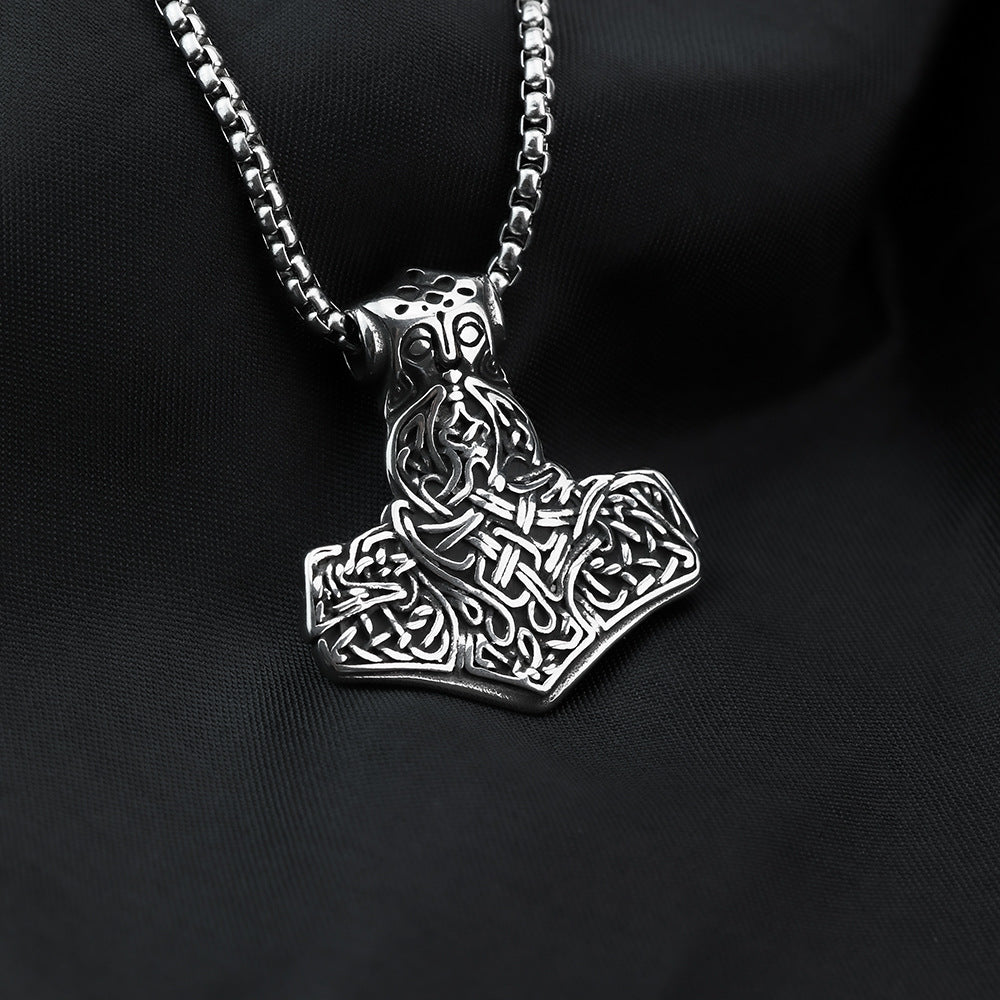 European And American Jewelry Wholesale Titanium Steel Men's Pendant Necklace Retro Viking Raytheon Hammer