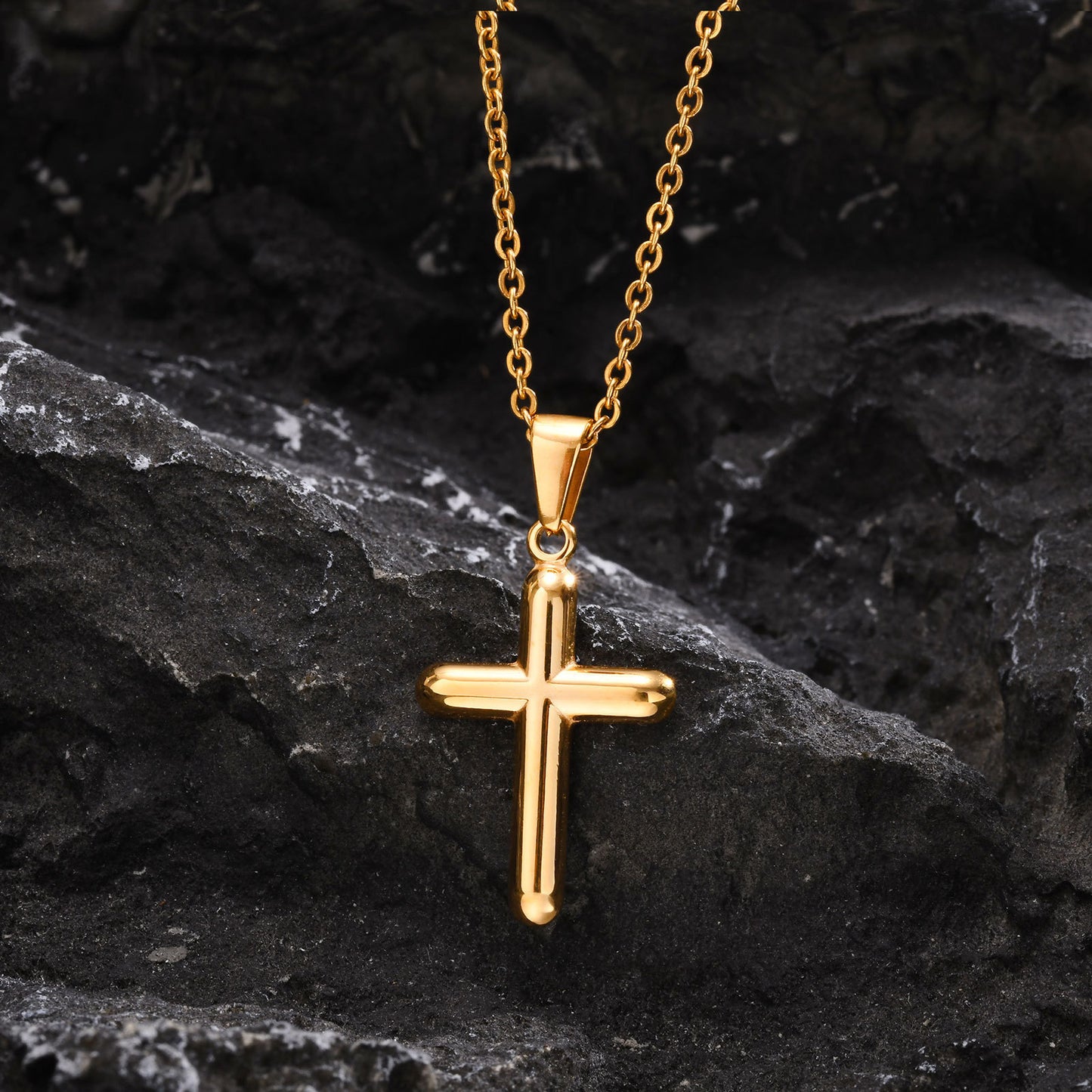 European And American Hip Hop Stainless Steel Cross Pendant Gold Necklace Men's Jewelry