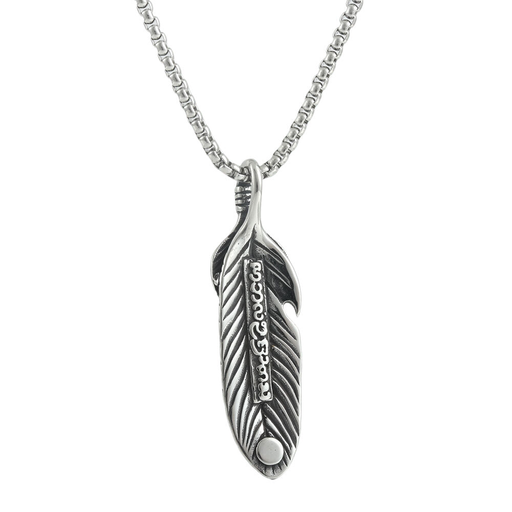 European And American Stainless Steel Feather Pendant Necklace