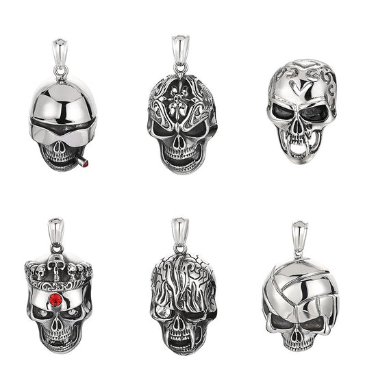 Extravagant Skull Mask Pendant - Vintage Zircon-Set Titanium Steel Ghost Head Necklace for Men