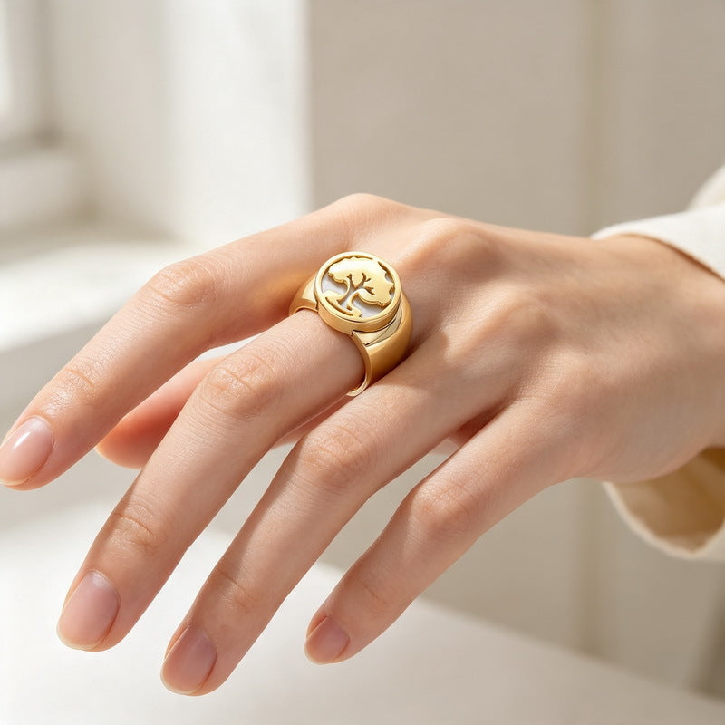 Fatima Hand Hollow Fritillary Bottom Wide Edition Ring Tree Of Life Roman Scale