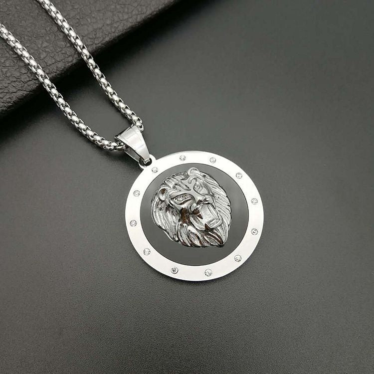 Planderful Lion Head Necklace Zircon Gold Plated Stainless Steel Unisex Hip Hop Style Statement Pendant