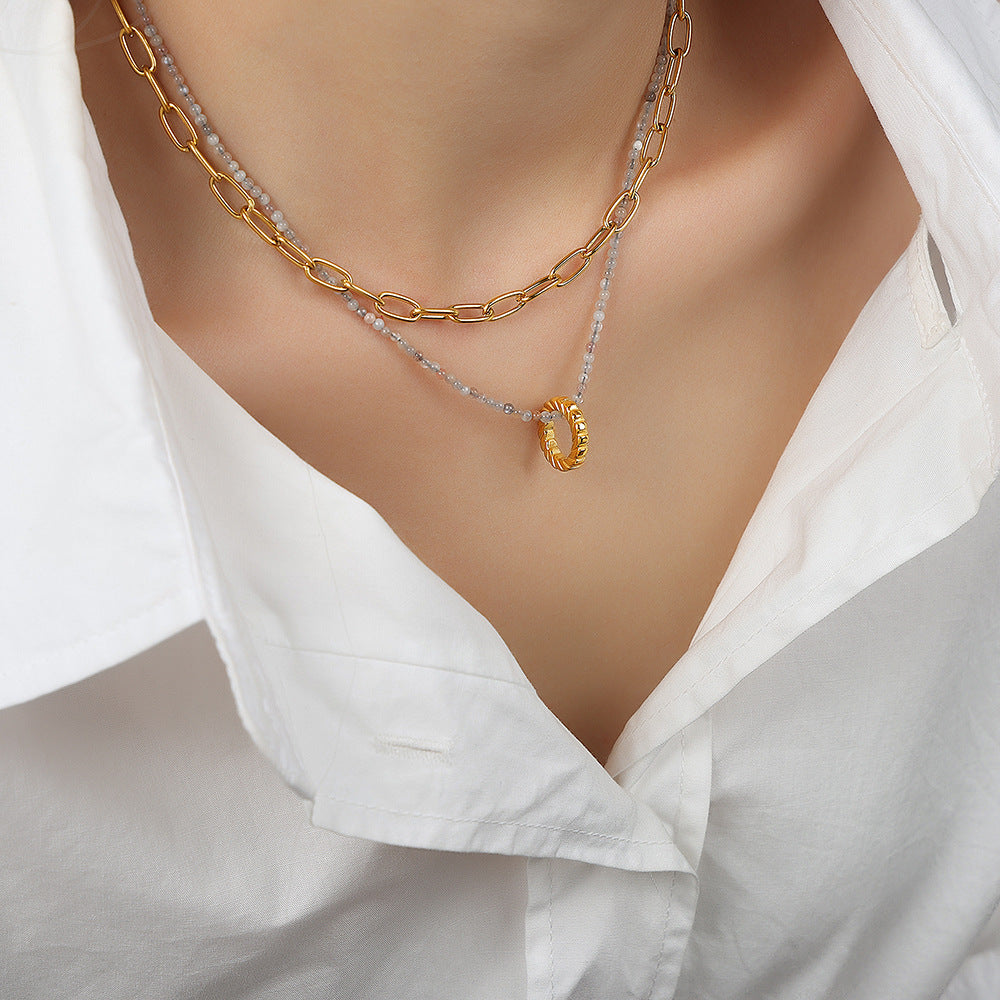 Golden Stone Handmade Double-Layer Necklace for Women