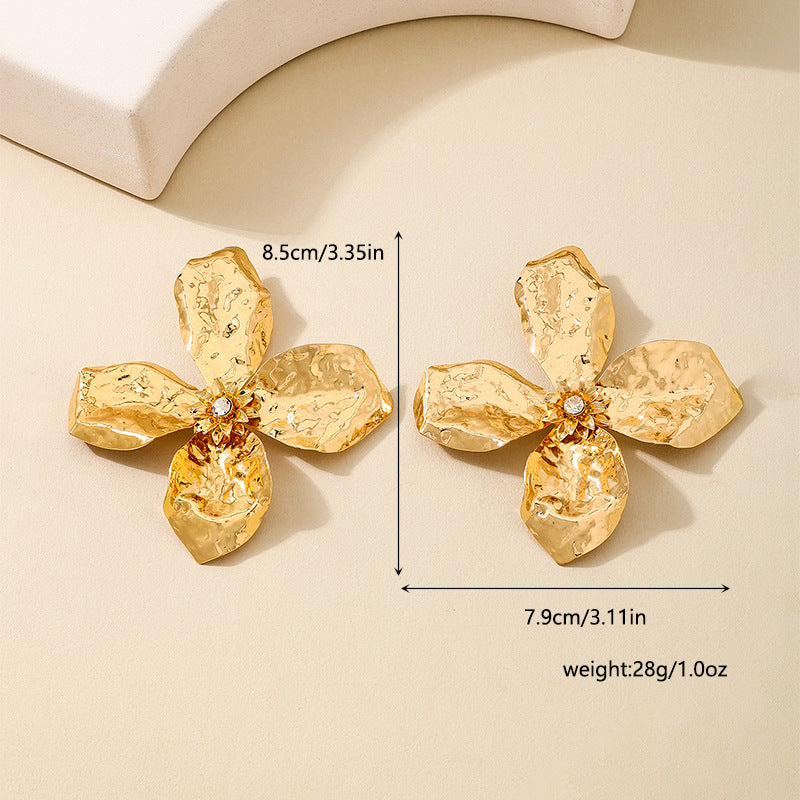 Planderful Vienna Verve Earrings – Exaggerated Metal Texture with Gemstone Inlay