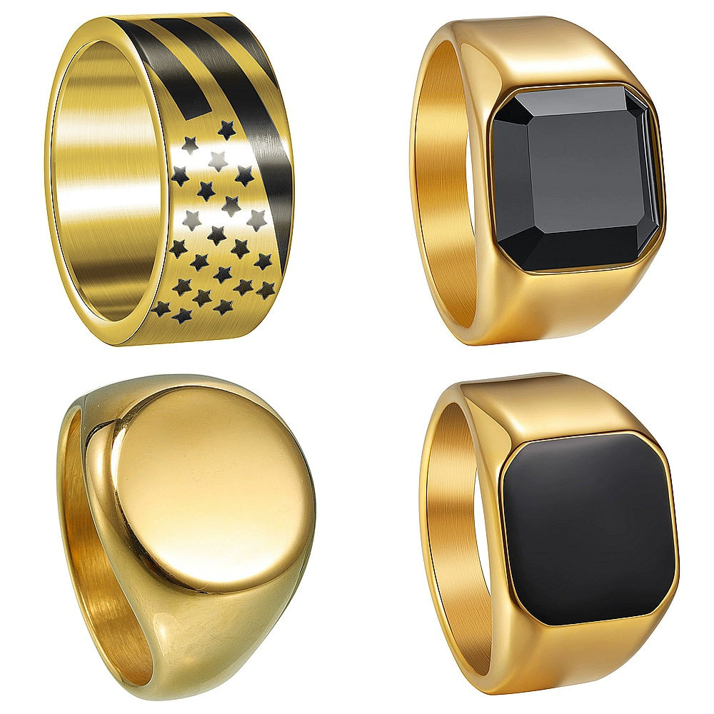 Planderful Everyday Genie Mens Hip Hop Ring Set 4 Piece Stainless Steel Fade Resistant Unisex
