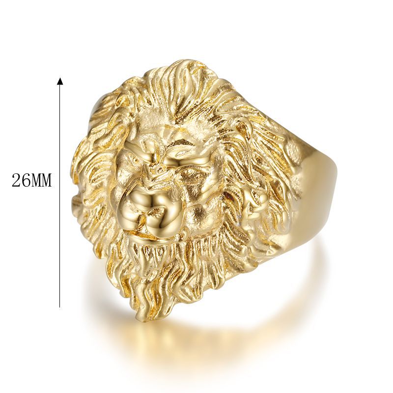 Planderful Everyday Genie Hip Hop Ring Titanium Steel Gold Plated Domineering Lion Head For Men