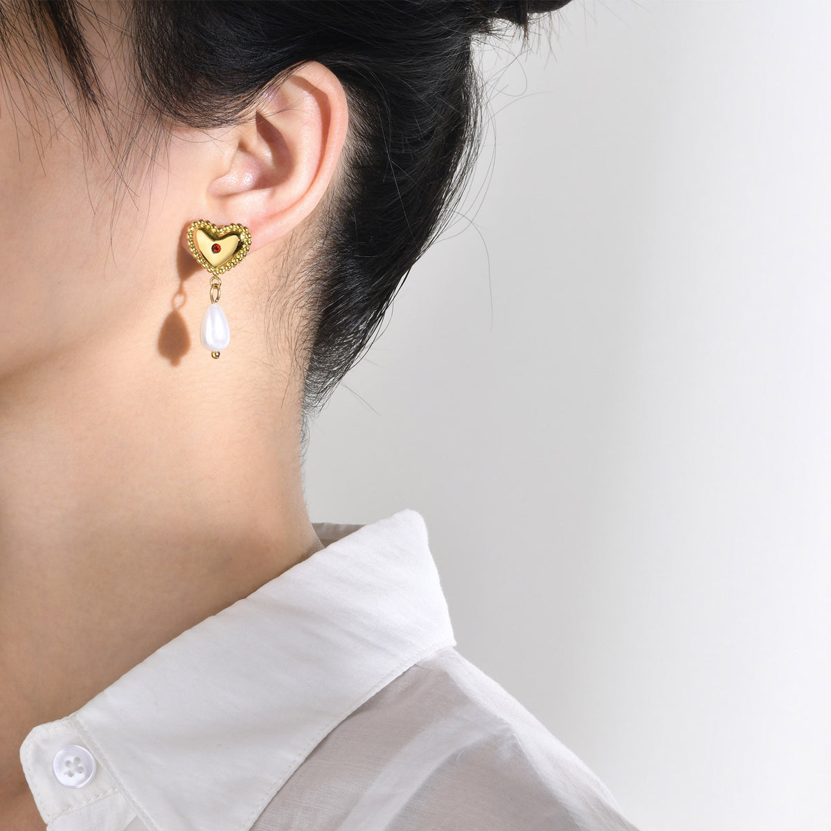 Stainless Steel Zircon Pearl Earrings