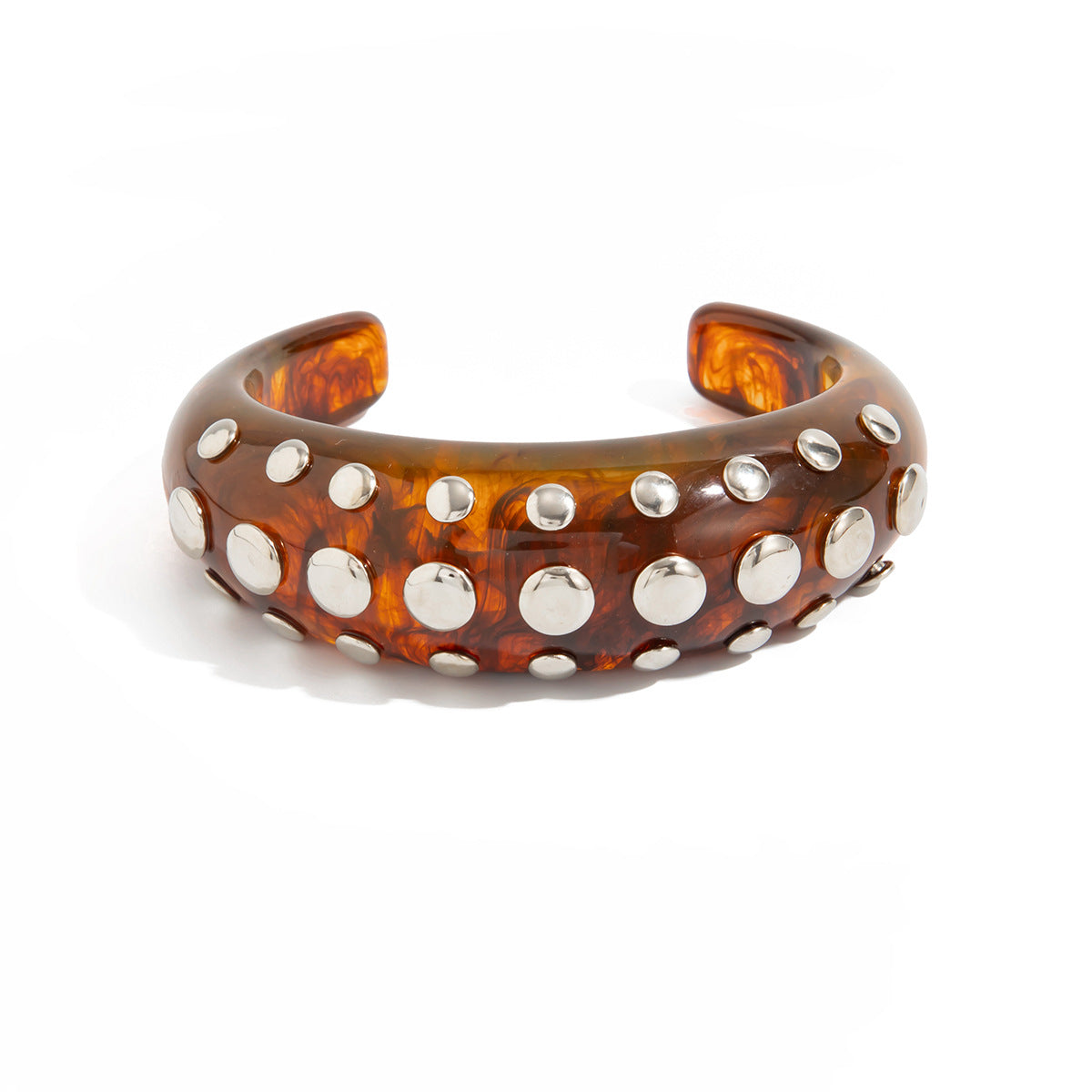Punk Rivets Micro-Inlaid Colored Resin Bracelet Amber Smudged Open Bracelet