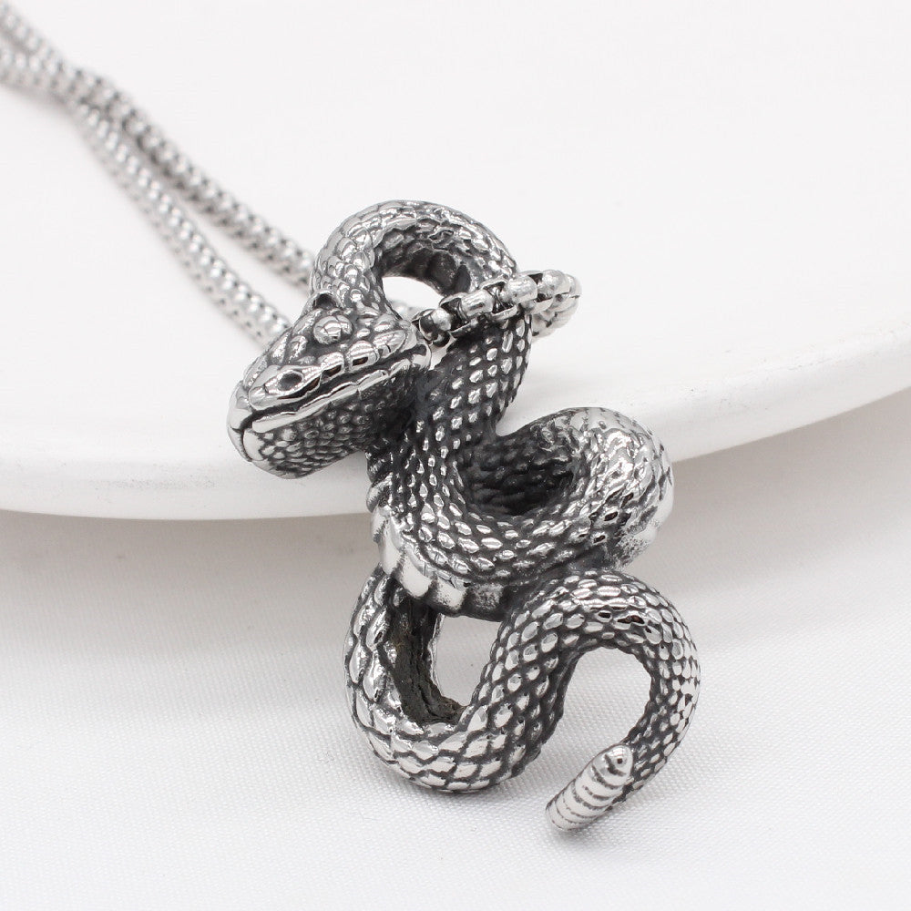 Personalized Retro Snake Pendant for Men in Titanium Steel - European and American Style Wholesale Jewelry