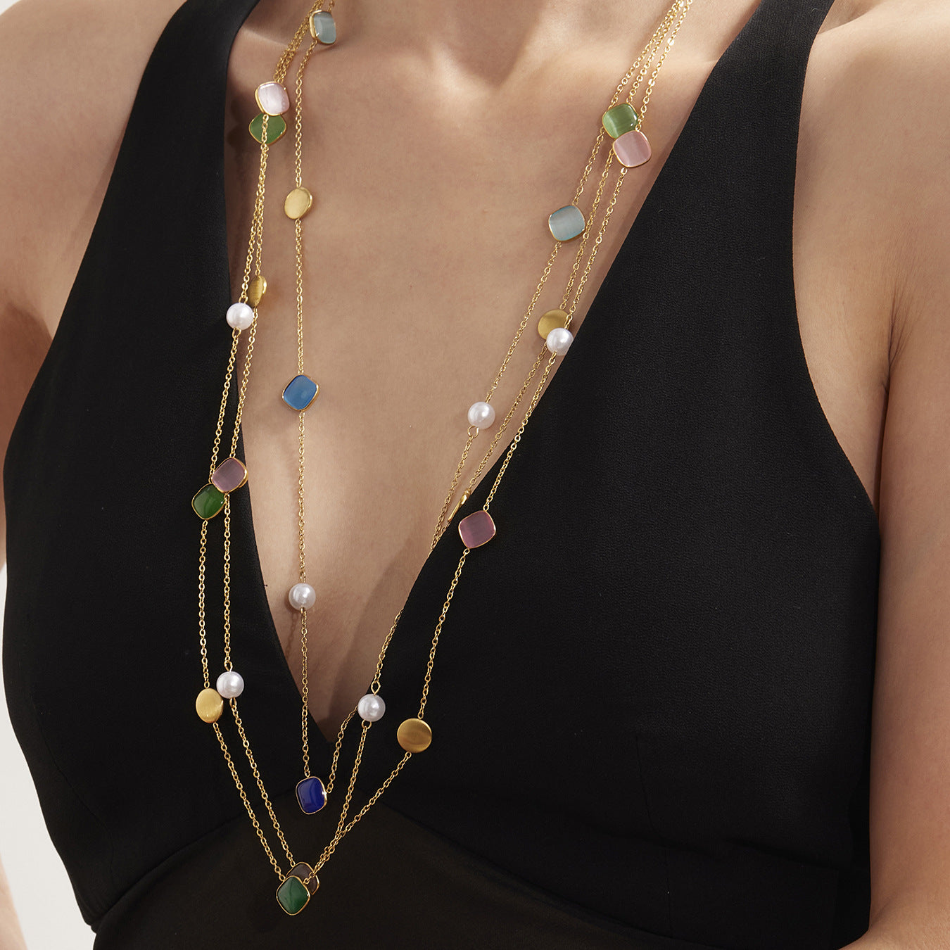 Planderful Candy Color Opal Necklace Gold Plated For Women