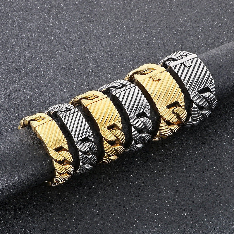 Planderful Titanium Steel Bracelet Unisex Cuban Chain Bold